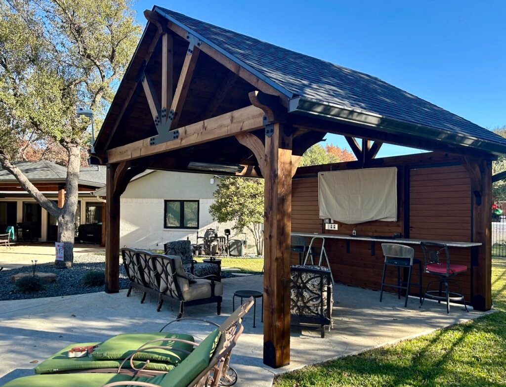 Outdoor patio cover with bar.